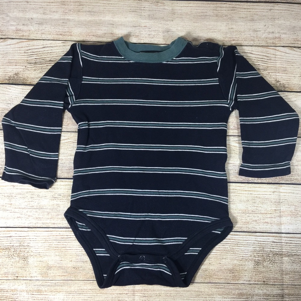 PLC‎ Place Blue/Green Striped Long Sleeve Bodysuit